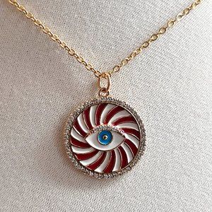 Gold Plated Evil Eye Cubic Zirconia Enamel Charm Pendant Necklace